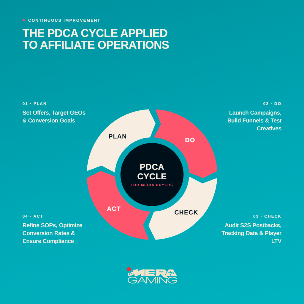 Infographic explaining how an affiliate can use PDCA cycle to improve the business.